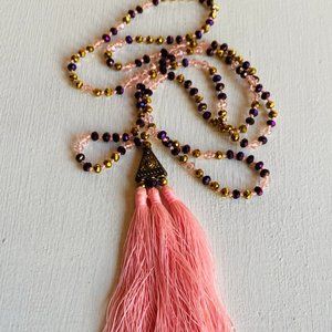 Boho Bali Pink Tassel Handmade Beaded Necklace